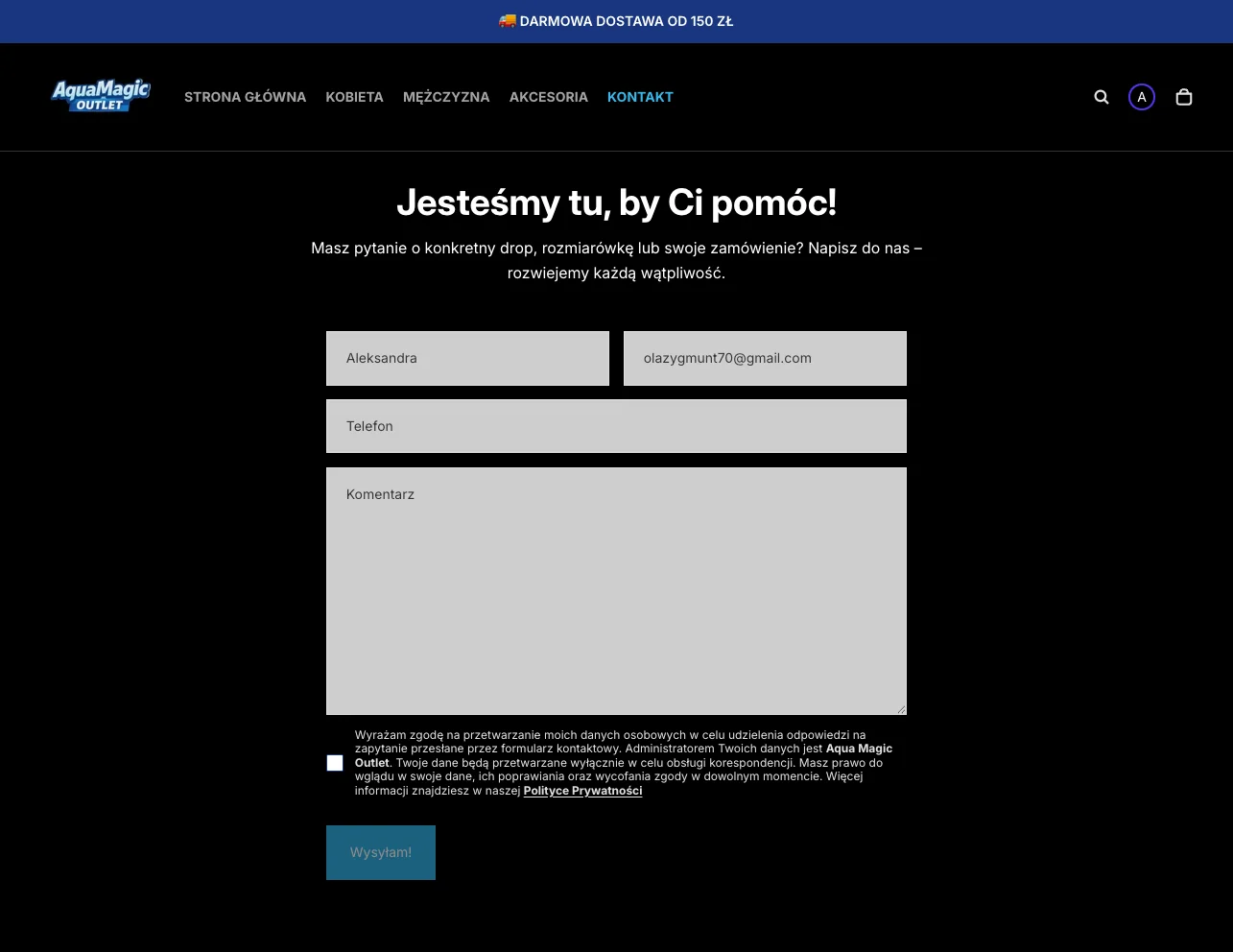 Sekcja zapisu do newslettera