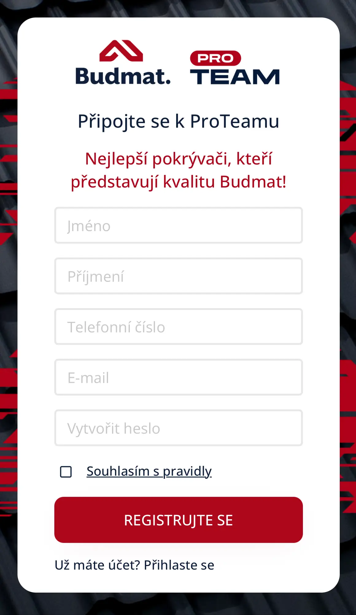 Ekran rejestracji dekarza - prosty formularz z opcją wyboru dystrybutora